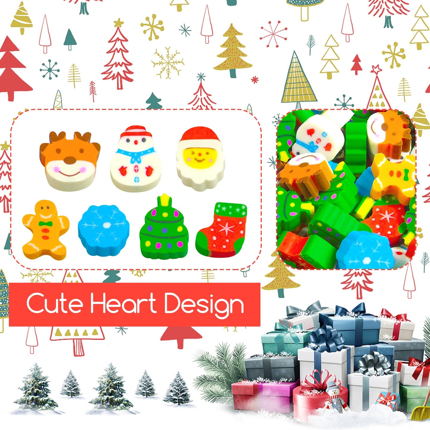 300 Pieces Mini Erasers Assortment Mini Christmas Erasers Animal Erasers Kids Erasers Bulk Cake Erasers Mini Pencil Erasers Sant