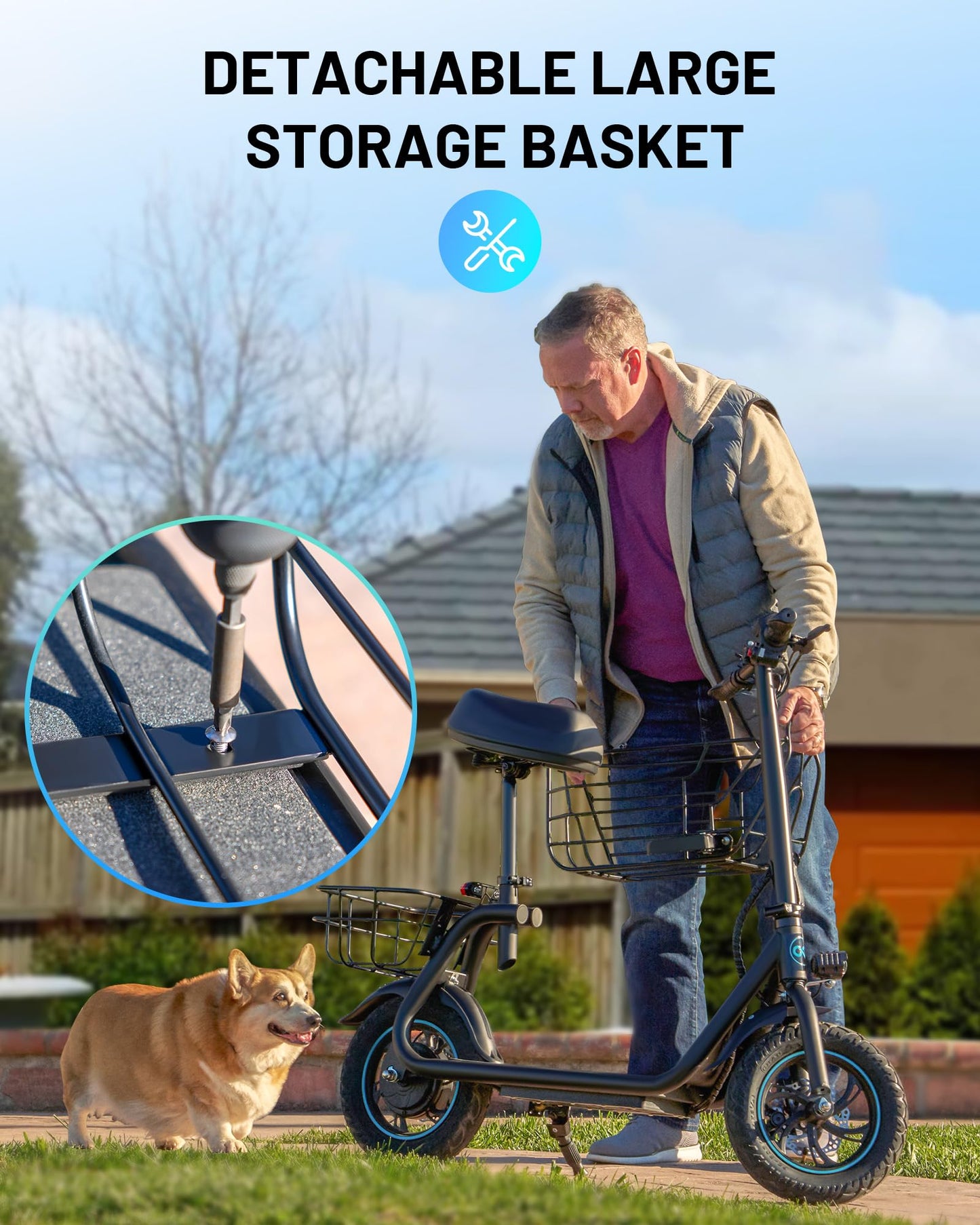 URBANMAX Electric Scooter with Seat for mature-themed 550W Motor Up to 18.6 MPH Max Range 20 Miles Includes Ample Storage Basket for Pets Dogs Items C1S