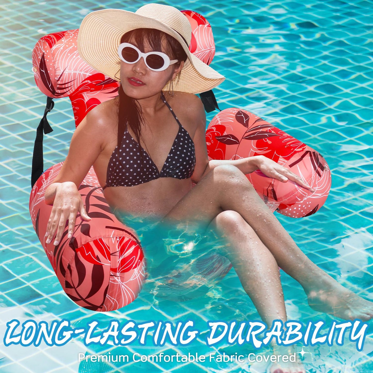 Sonwyoung Inflatable Pool Floats mature-themed Floating Lounge Chairs Blow up Pool Noodles for mature-themed Heavy Duty Swimming Tropical Plants Fun Pattern Floating Chair for Summer Water Beach Lake Party(Red)