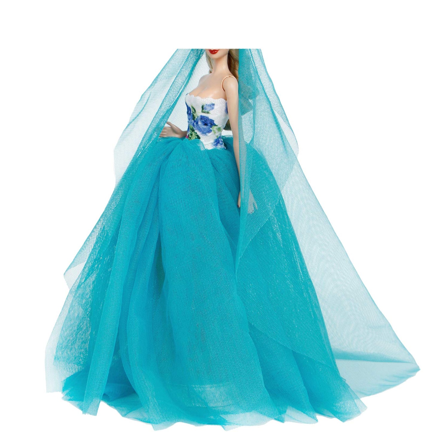 Bjdbus Blue Clothes Trailing Wedding Dress With Veil For 11.5 Inch Girl Doll