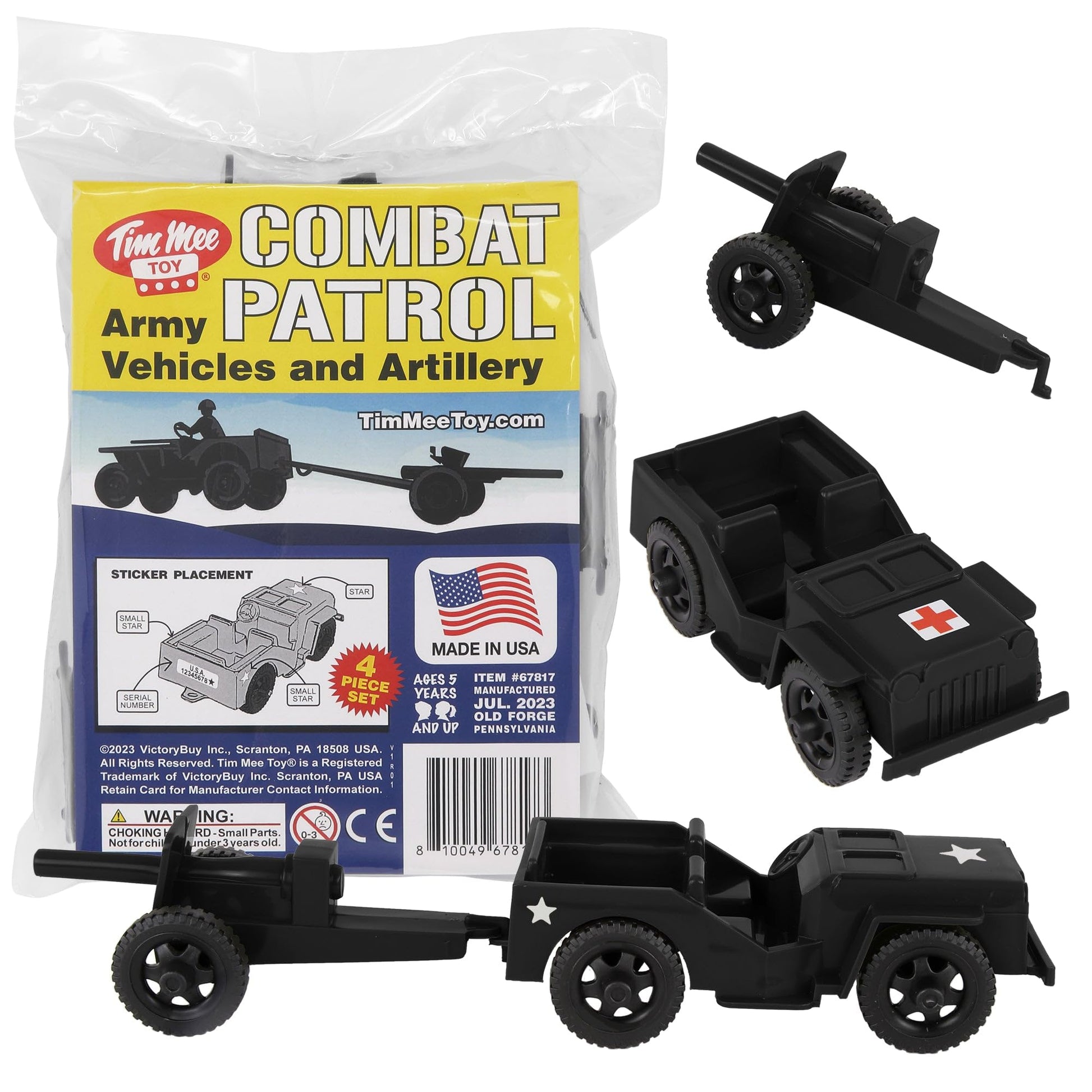 Timmee Combat Patrol Willys & Artillery - Black 4Pc Playset Usa Made