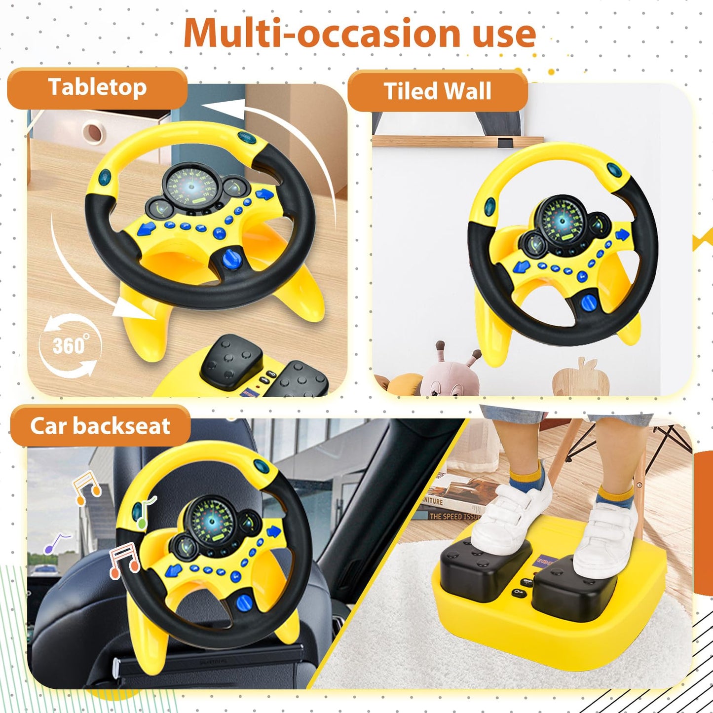 RedCrab Steering Wheels with Brake and Gas Pedals Toy for Kids,Simulated Driving for Toddlers with Light&Music, Pretend Driving