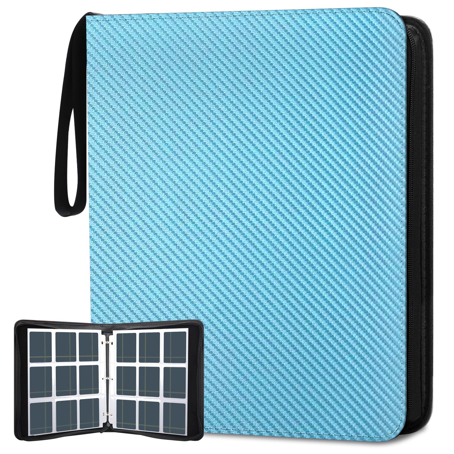9 Pockets Trading Card Binder  HYMENEX 900 Pockets Baseball Card Binder with Sleeves and Zipper for Game Sports Cards and Kids Organized (Light Blue)