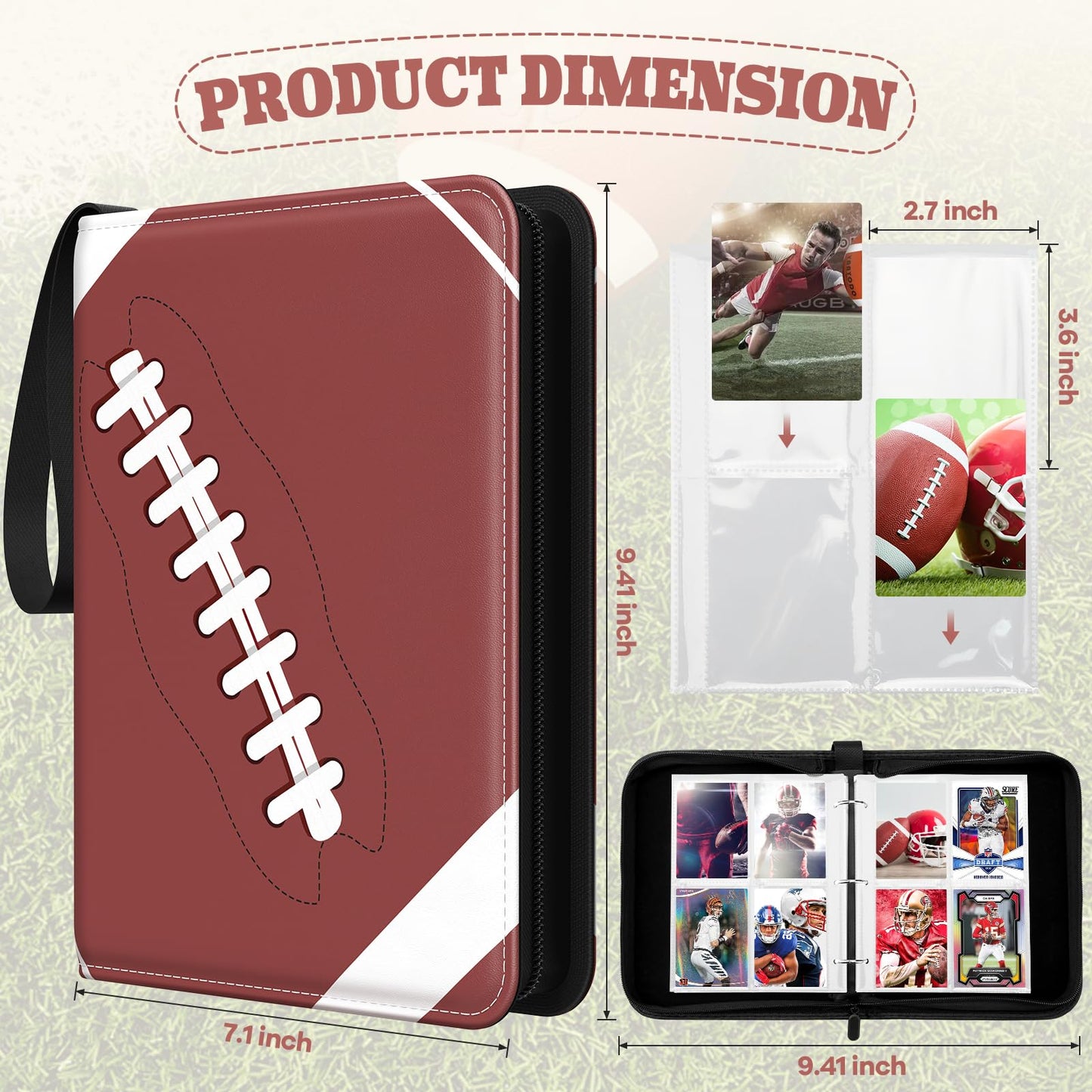 Trading Card Binder with Sleeves  4-Pocket Football Card Binder enhanced 440 Double Sided Pocket PU Card Collection Binder  Display Case with Football Card Sleeves Card Holder Protectors Set