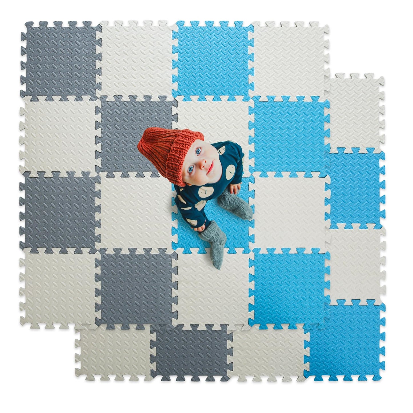 Tamiplay Foam Floor Mats For Kids, 12 X 12 Inch 16 Tiles 0.4' Thickness Foam Play Mat, Non-Toxic Square Interlocking Floor Mats Rubber Baby Play Mat For Toddlers(White/Gray/Light Blue)