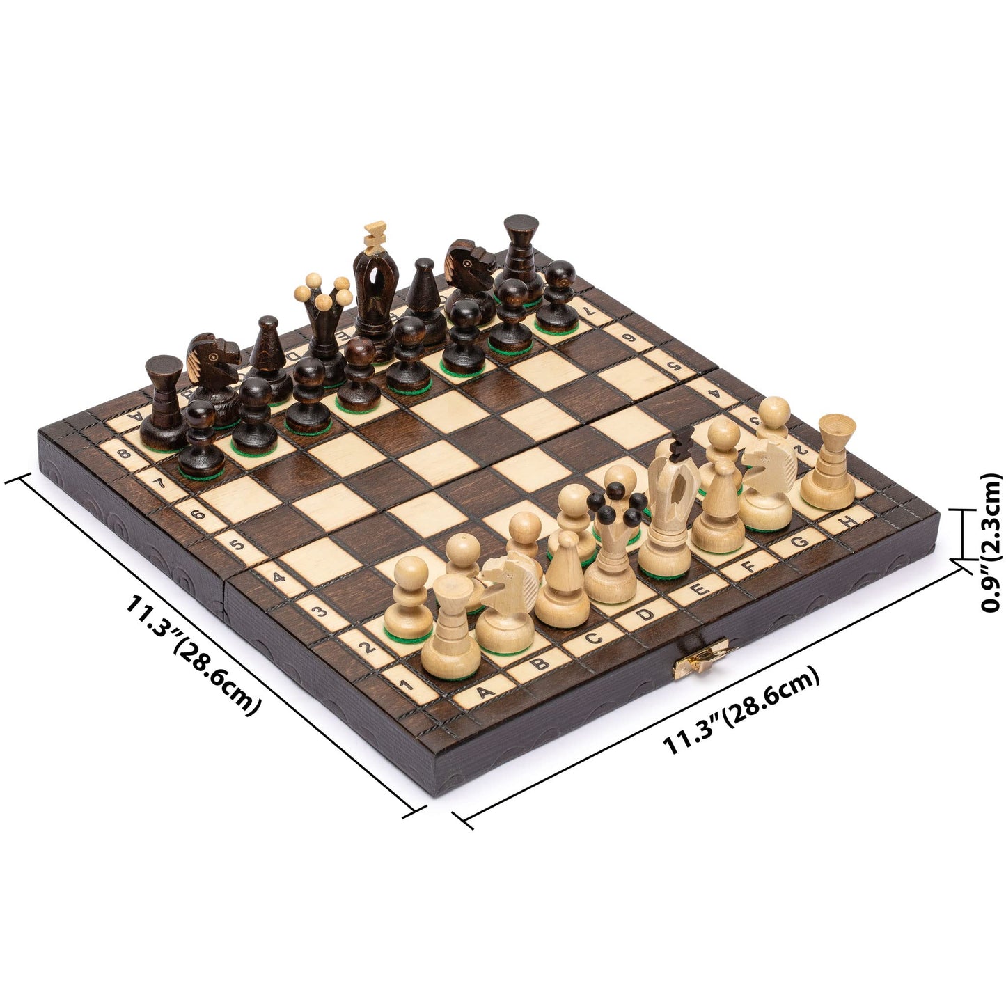Husaria European International Chess Wooden Game Set, King's Continental - 11.3-Inch Small Size Chess Set with Folding Board and
