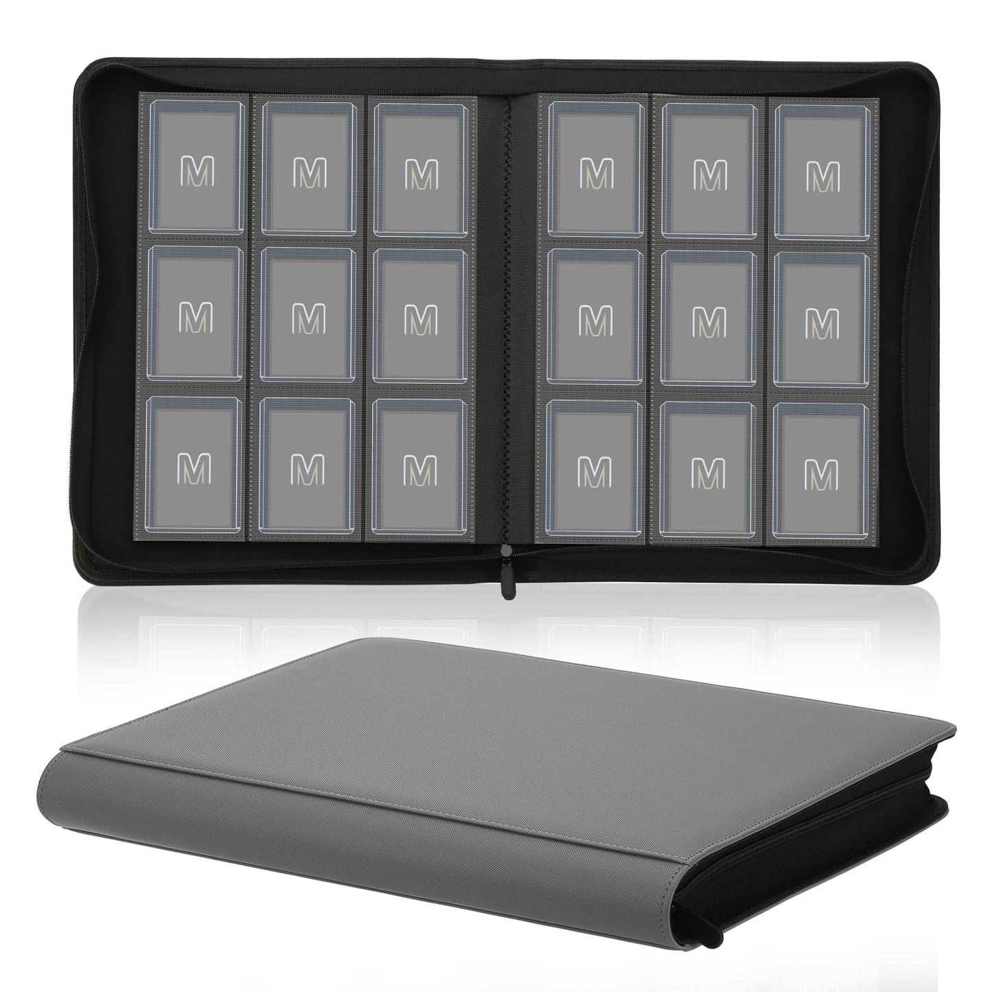 Toploader Binder Trading Card Binder Storage Hold up 288 Cards 9-Pocket Top Loader Binder with Sleeves for 3x4 Rigid Toploaders Hard Cases (9Dark Grey)