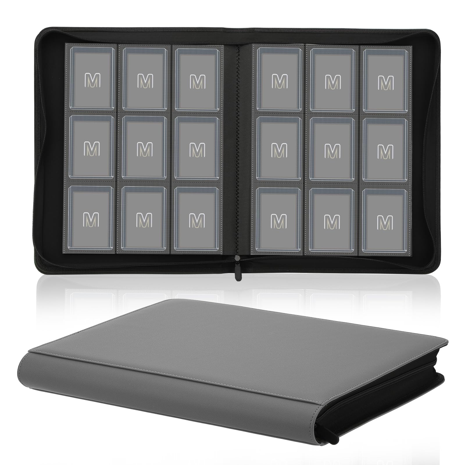 Toploader Binder Trading Card Binder Storage Hold up 288 Cards 9-Pocket Top Loader Binder with Sleeves for 3x4 Rigid Toploaders Hard Cases (9Dark Grey)