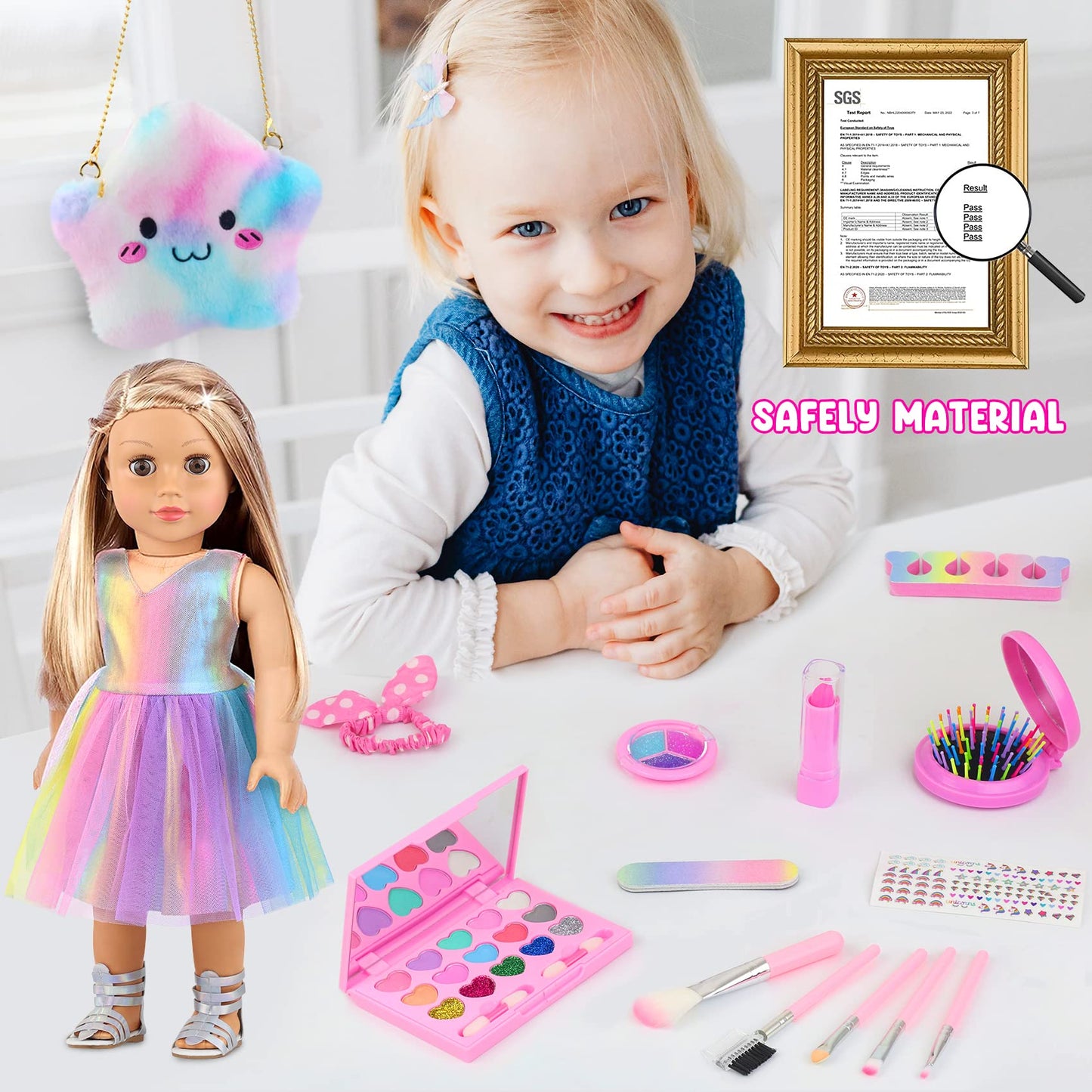 UNICORN ELEMENT 18 Inch Doll Accessories Set - 15 Pcs Dress & Makeup, Polyester, Model HZP-15, Perfect for Generation Dolls