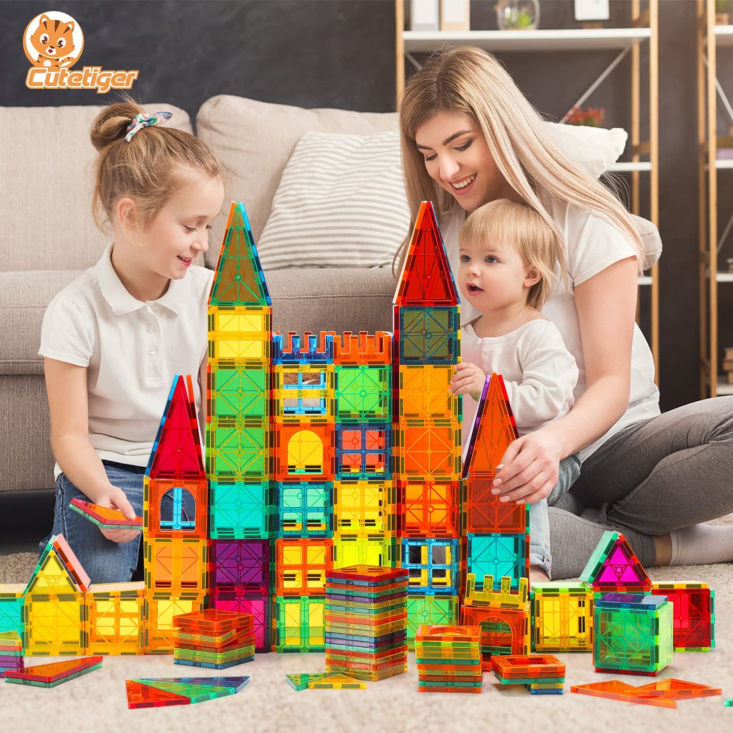 Cutetiger Magnetic Tiles, 64Pcs Magnet Building Toys, Magnetic Building Set, Stacking Blocks, Perfect Stem Toys Gift For Kids Bo