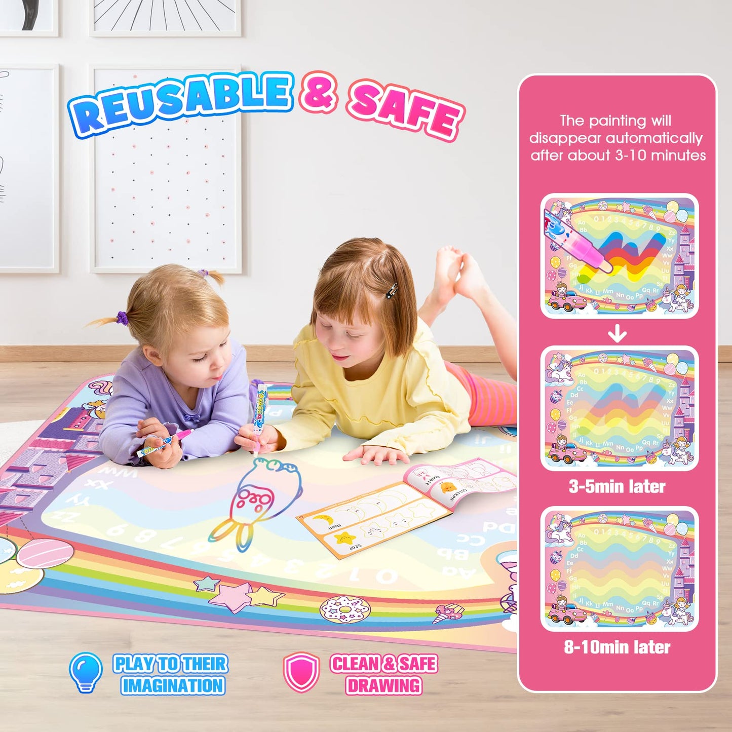 Toddler Toys For 2 3 4 5 Year Old Kids Boys Girls, Unicorns Gifts For Girls Water Doodle Mat Preschool Educational Learning Toy Doodle Drawing Mat Birthday Gift Easter Basket Stuffers For Kids Age 2-5