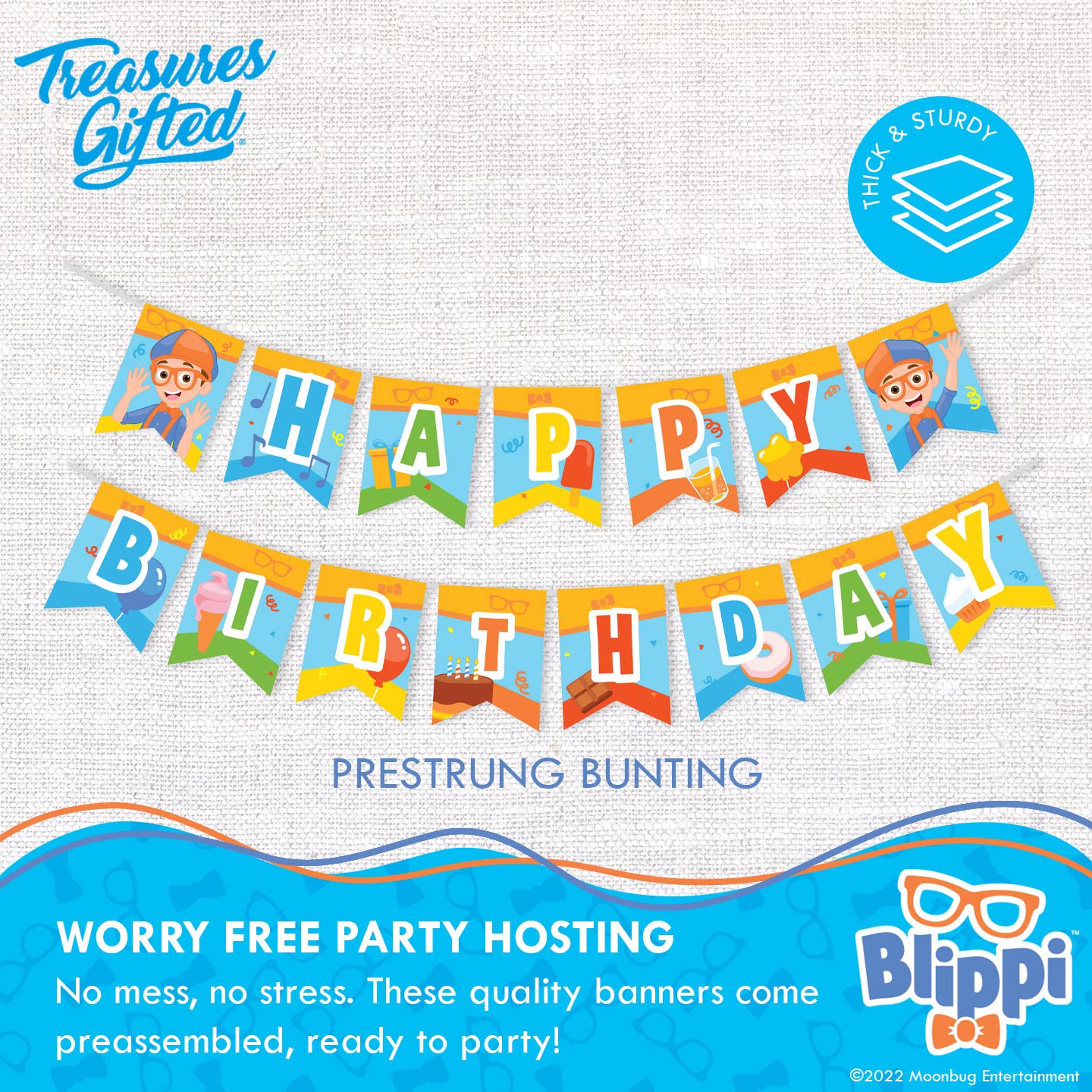 Treasures Gifted Officially Licensed Blippi Banner - Blippi Happy Birthday Banner - Blippi Birthday Party Supplies - Blippi Part