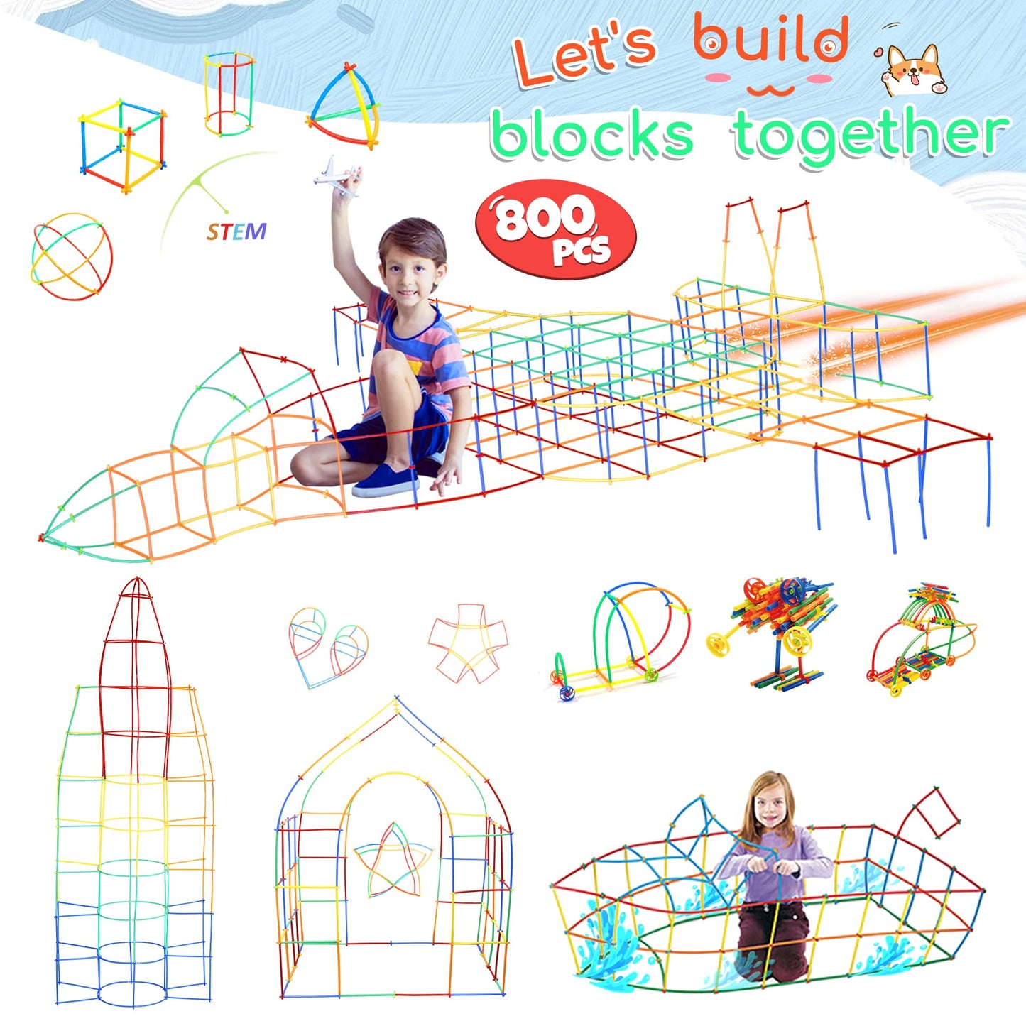 Ggiibro Straw Constructor Toys Stem Building Toys 800Pcs Toys For 3+ Year Interlocking Plastic Toys Engineering Toys Thin Tube B