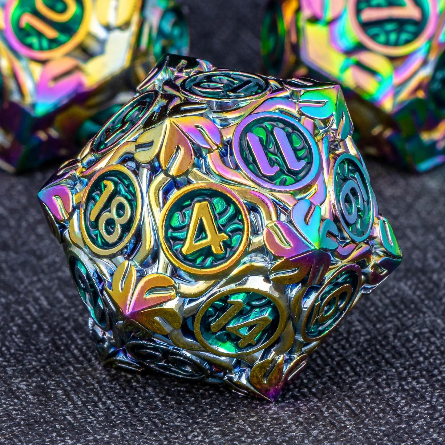 Kerwellsi Nature Vines Leaf Metal Dnd Dice Set, 7Pcs Rainbow Green Dungeons And Dragons Dice Set D&D With Gift Box, Polyhedral R