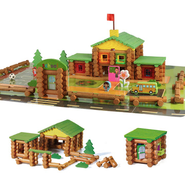 Wondertoys 269 Pieces Real Wood Logs Set Ages 3+, Classic Building Log Gift Set For Boys/Girls– Creative Construction Engineering - Top Blocks Game Kit - Preschool Education Toy