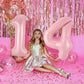 Large Pastel Pink 14 Balloon Number, Foil Number 1 & 4 Helium Balloon, 40 Inch Mylar Self Inflating Light Pink 14 Balloon Set Fo