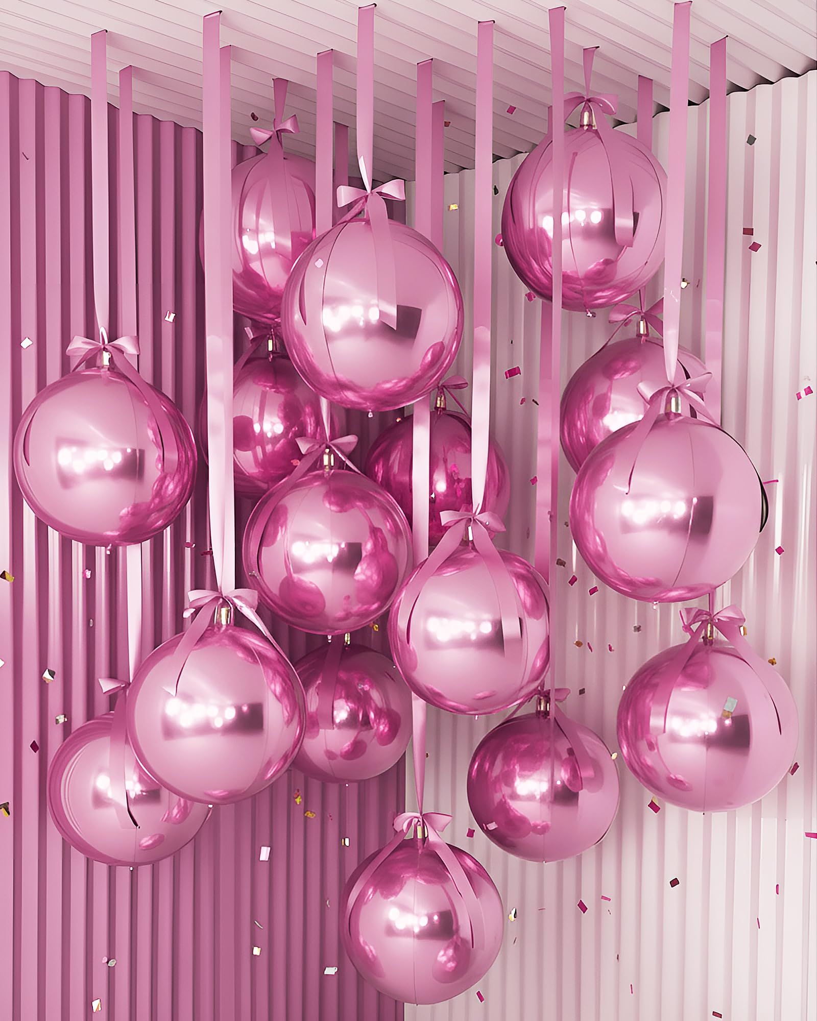Jenaai 30 Set Valentine s Day Round Foil Balloons Bulk 22 Inch 4d Metallic Giant Balloons Set with Satin Bows Ribbon for Ceilin