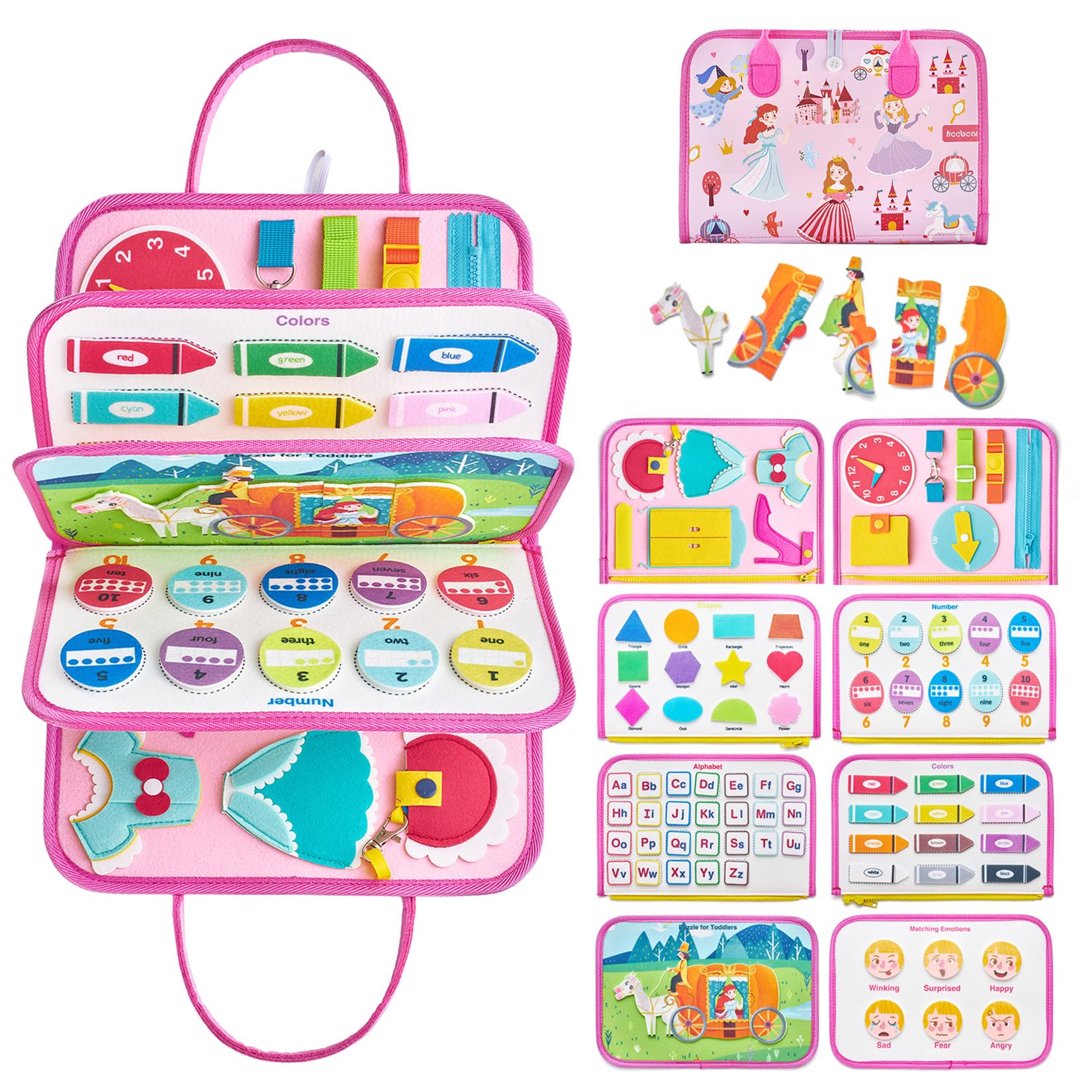 Freebear Busy Board Toddler Travel Toys Quiet Book Sensory Toys For Toddlers 1 2 3 4, Montessori Toys For Toddler Activities Board, Educational Toys For 3 4 Year Old Girls Boys Gift, Princess