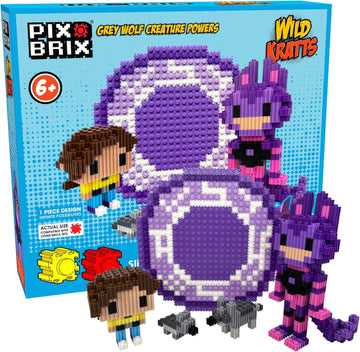 Pix Brix - Wild Kratts Toys Pixel Art Kit - Grey Wolf, 1278 Pieces - Patented Slide + Stack Pixel Puzzle Building Bricks, Build 