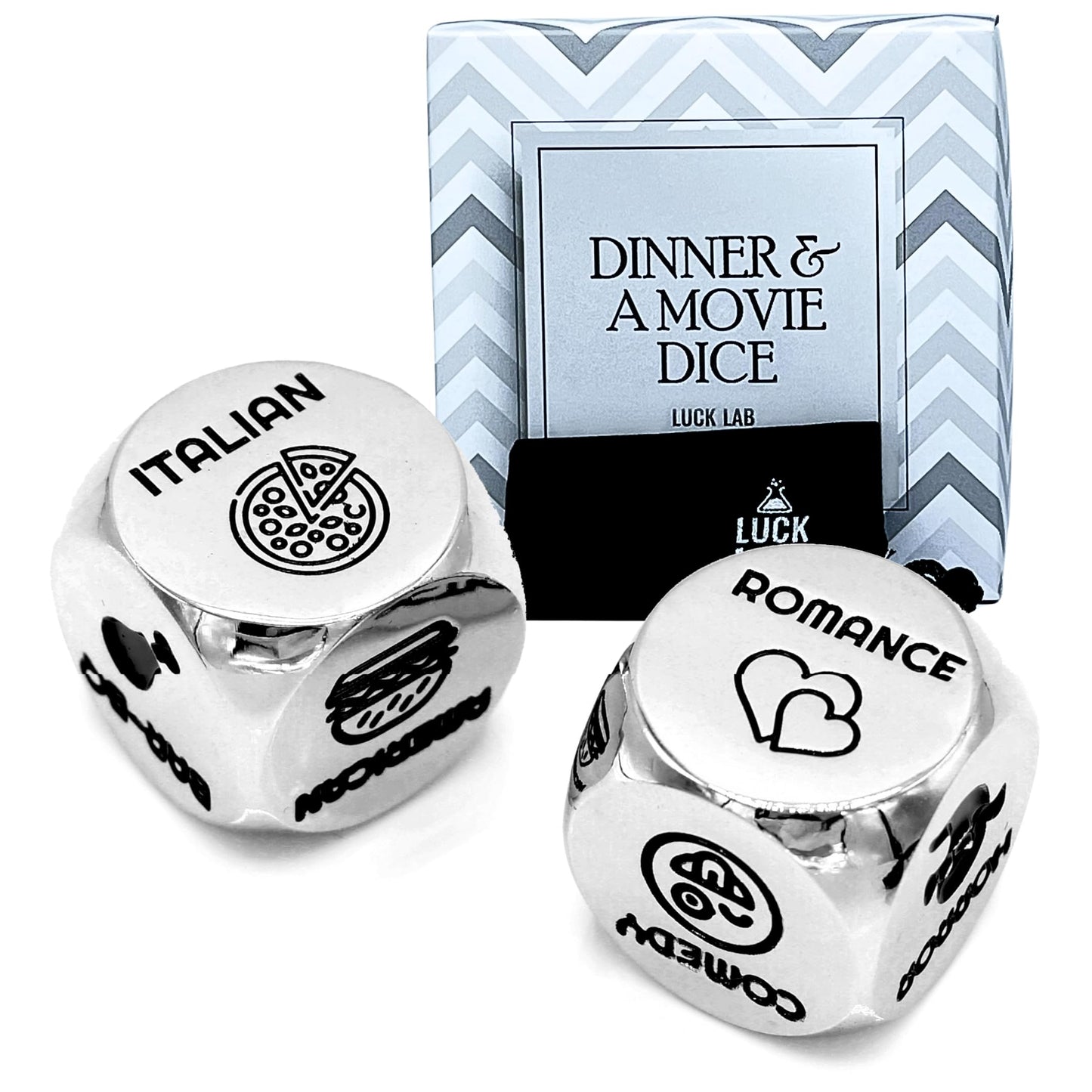 Luck Lab Date Decider Dice - Date Night Dice With Velvet Storage Bag (Dinner & A Movie Decider Dice)