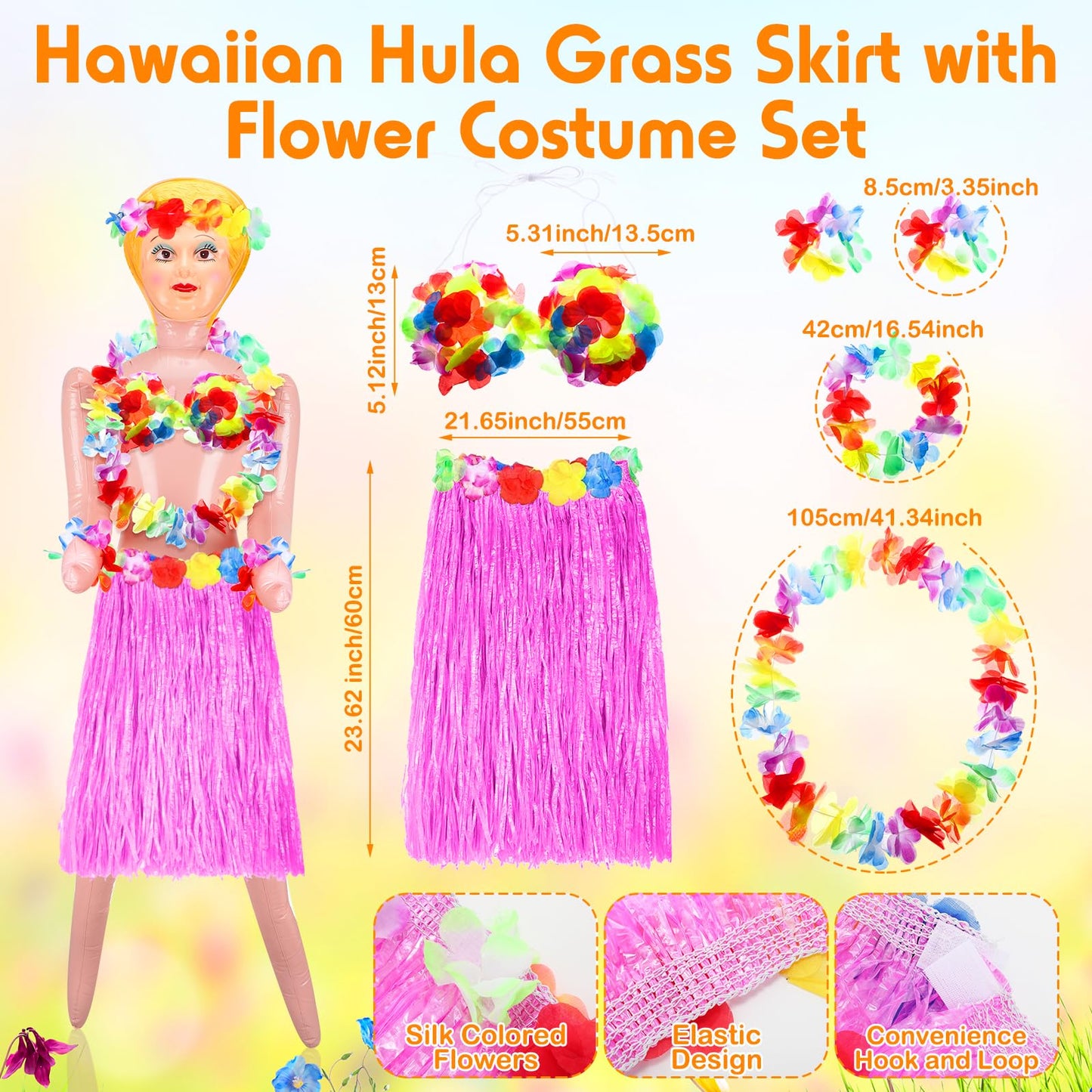 Liliful 8 Pcs Hawaiian Inflatable Blow Up Doll Set Includes 59 Inch No Moving Part Judy Doll Summer Inflatable Palm Tree Pool Ra