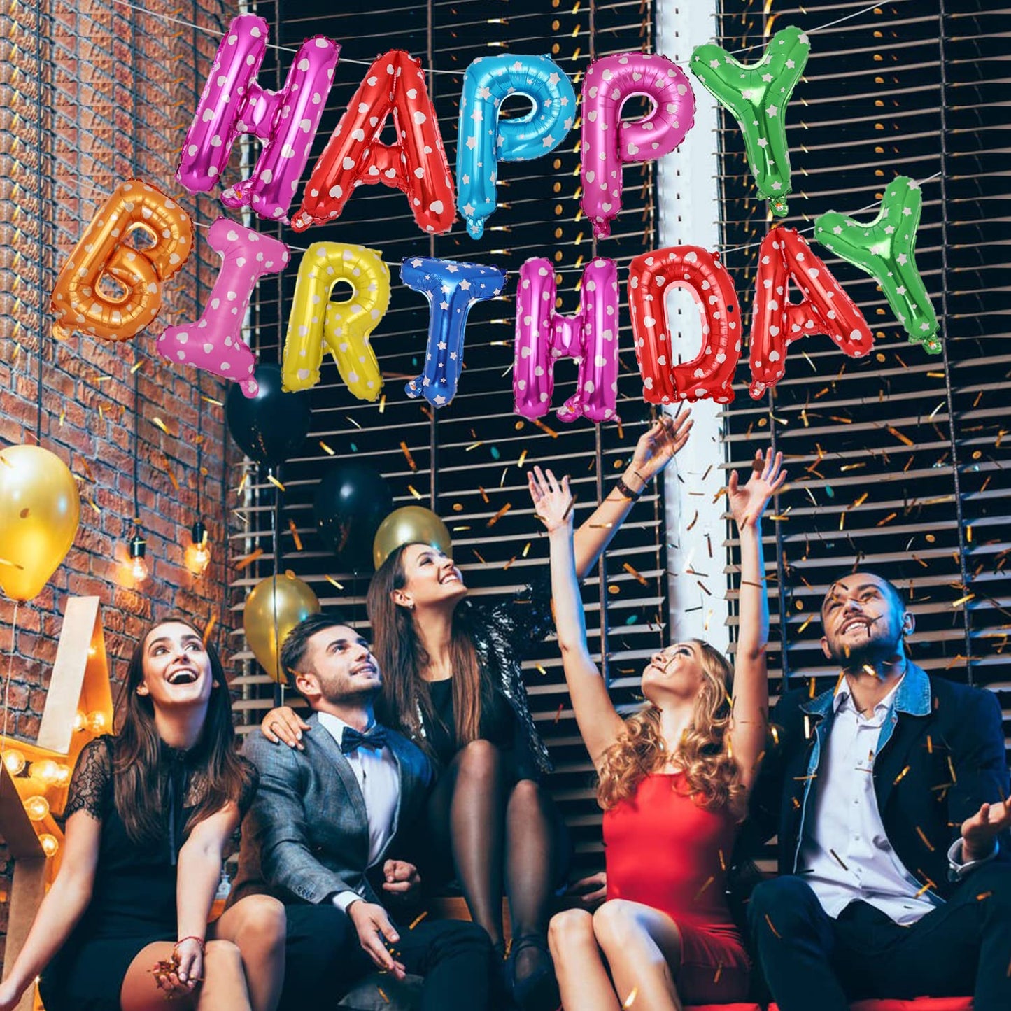 Accevo Colorful Happy Birthday Banner 16 Inch Aluminum Foil Letters Balloons Heart Pattern Happy Birthday Balloon For Kids, Chil