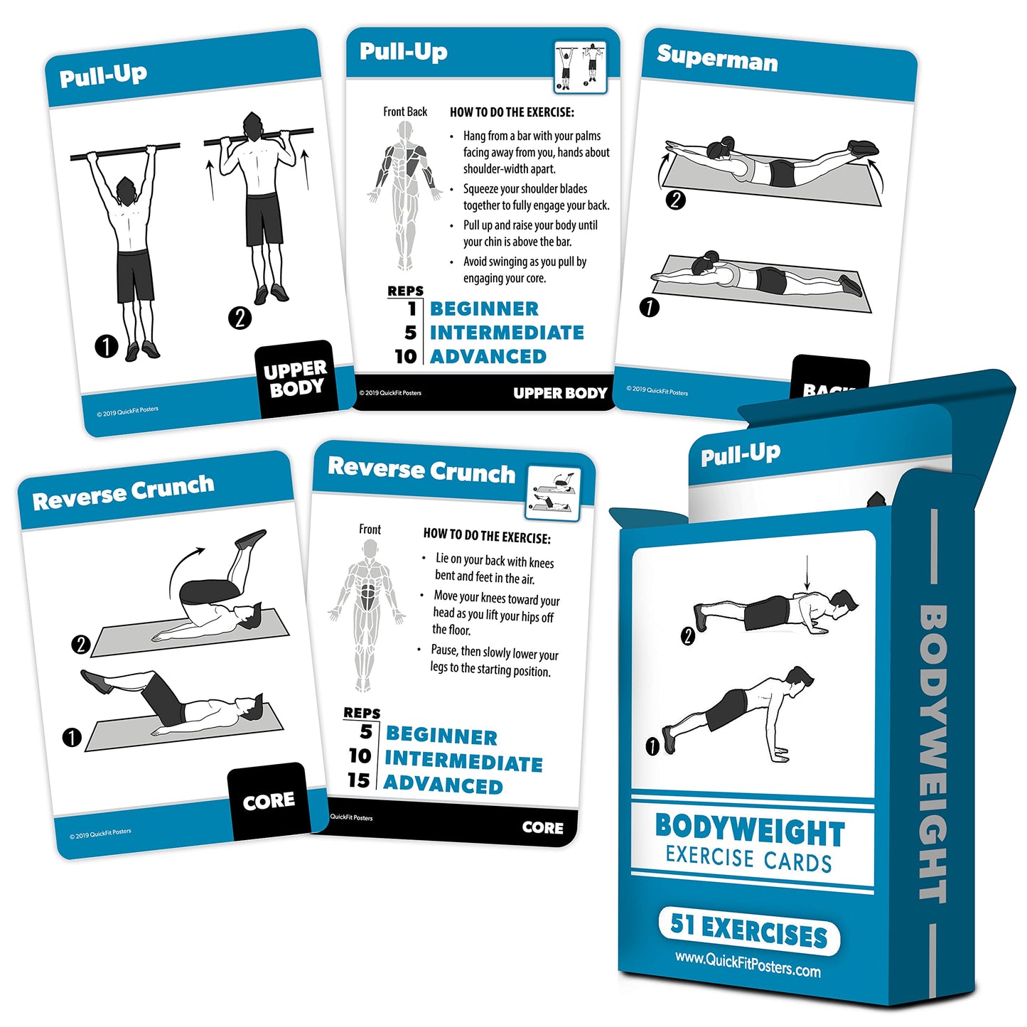 Palace Learning 3 Pack Exercise Cards - Dumbbell, Bodyweight & Yoga, Laminated, 2.5" x 3.5", Model: 3PK-DUM-BODY-Y