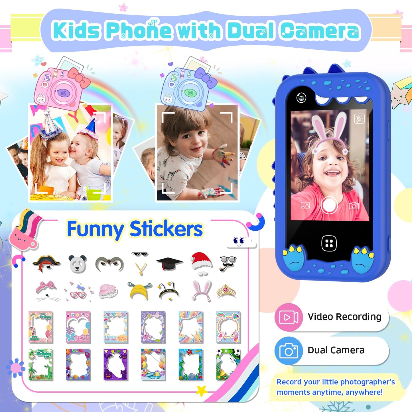 Kids Smart Phone for Girls Boys - Kids Cell Phone Toys Ages 3-10 with Touchscreen, Dual Camera, Music Player, 17 Games Toddler L