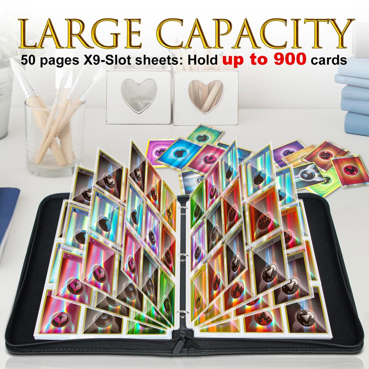 JoyHood Card Binder for Trading Card  Card Collection Binder with 9 Pocket - Hold Up to 900 Cards  Card Album Holder compatible with TCG/PM/MTG/OPCG/YGO Card (Black  9 Pockets)