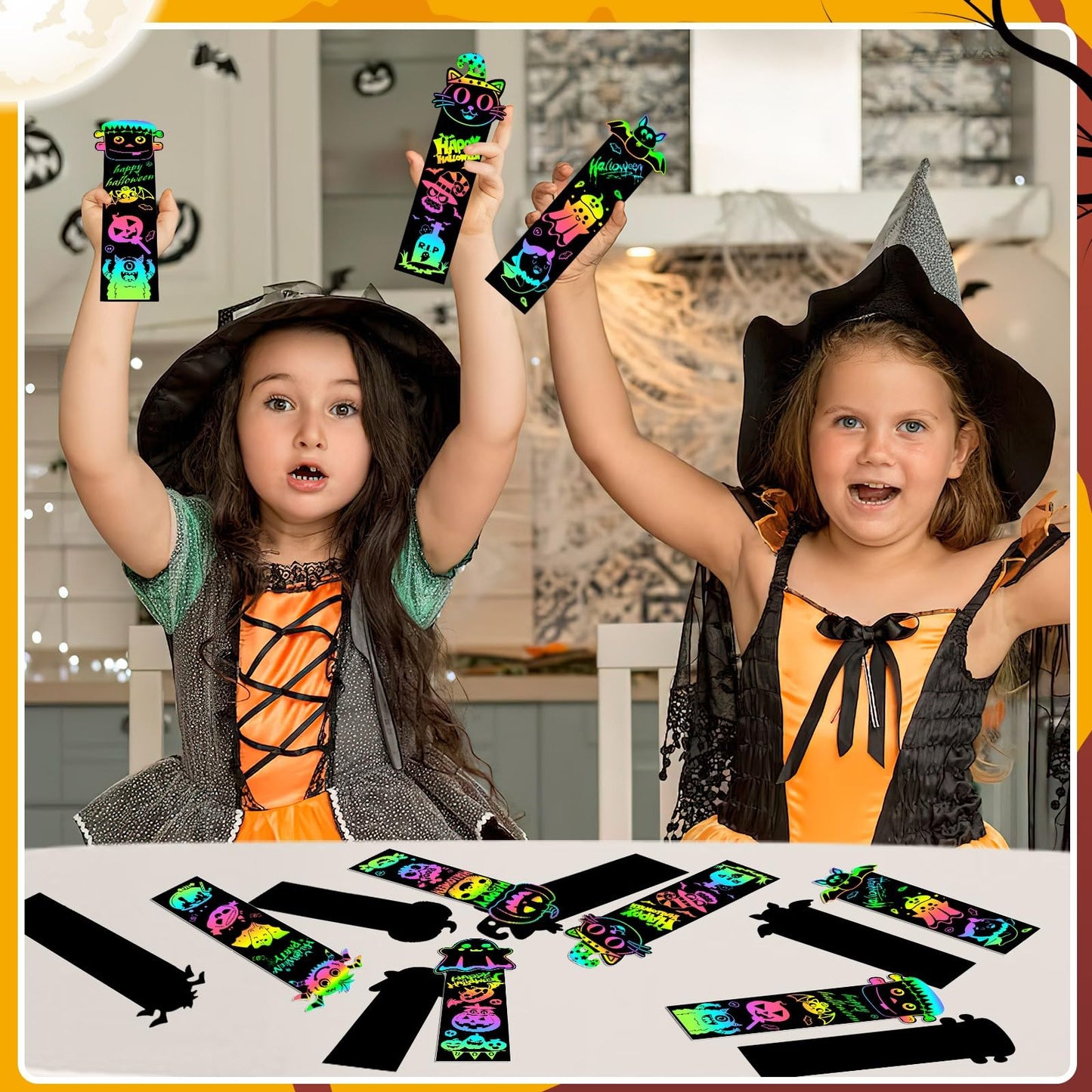 AUGSUN 96Pcs Welcome Back to School Crafts, Magic Rainbow Scratch Paper Art Bookmarks First Day of School Gifts Activities DIY C