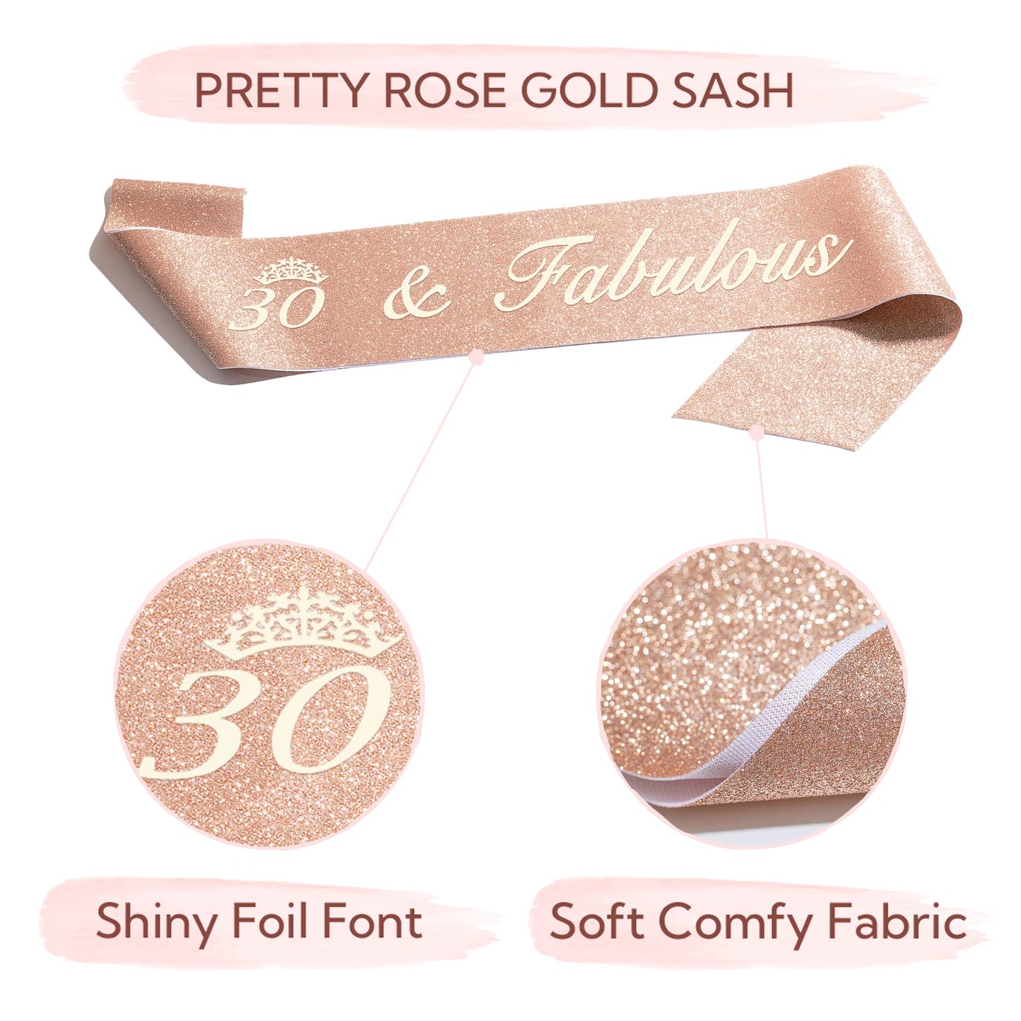 Bella Meri 30th Birthday Gifts for Women, 30th Birthday Tiara Crown, Sash, Cake Toppers,Birthday Candles, 30 Birthday Decoration