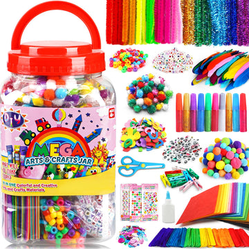 FUNZBO Arts and Crafts Supplies for Kids -Kids Craft Kit with Pipe Cleaners, Popsicle Sticks, Pompoms & Stickers, All in One Hom