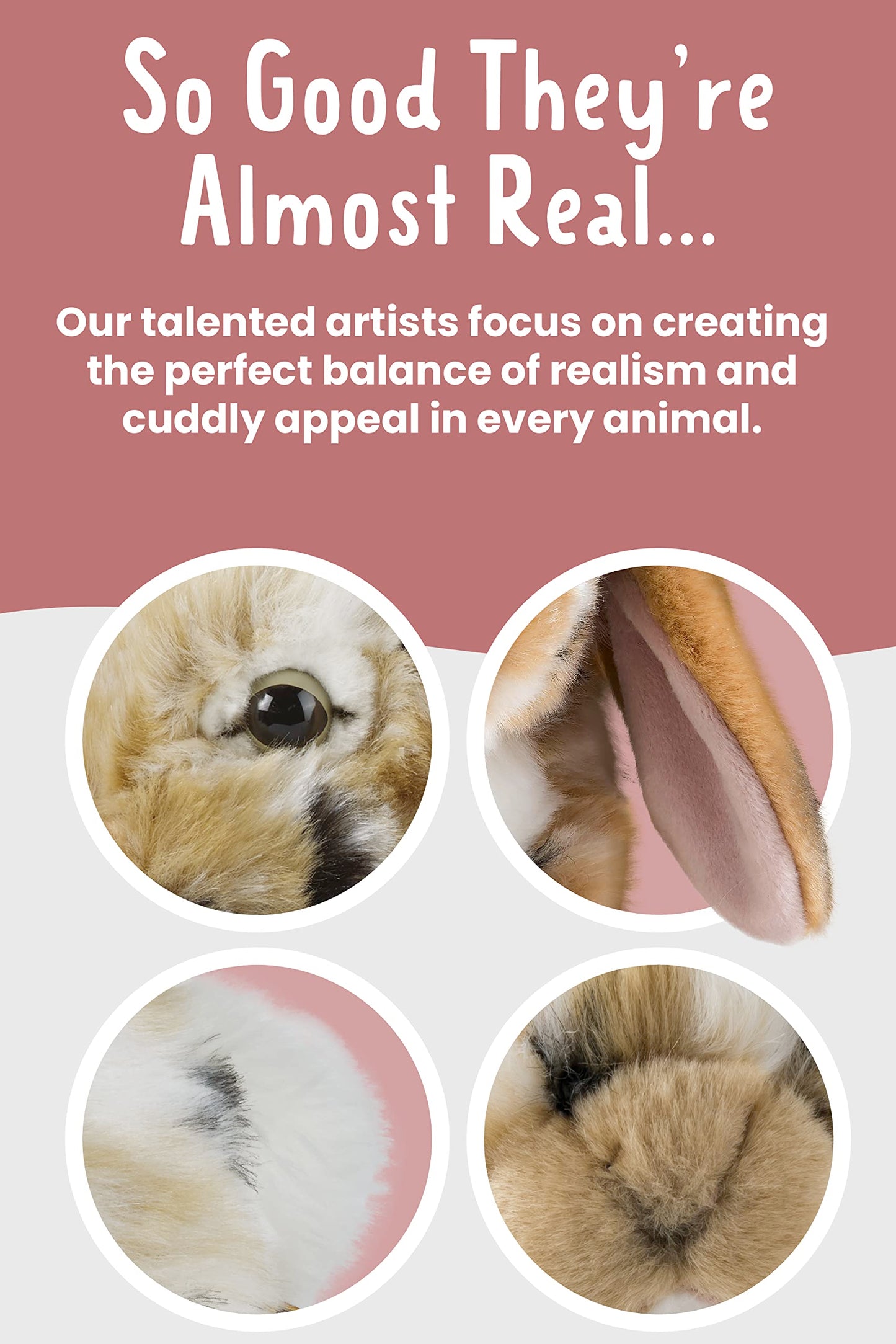 Living Nature Brown Dutch Lop Eared Rabbit Stuffed Animal | Fluffy Rabbit Animal | Soft Toy Gift For Kids | 10 Inches