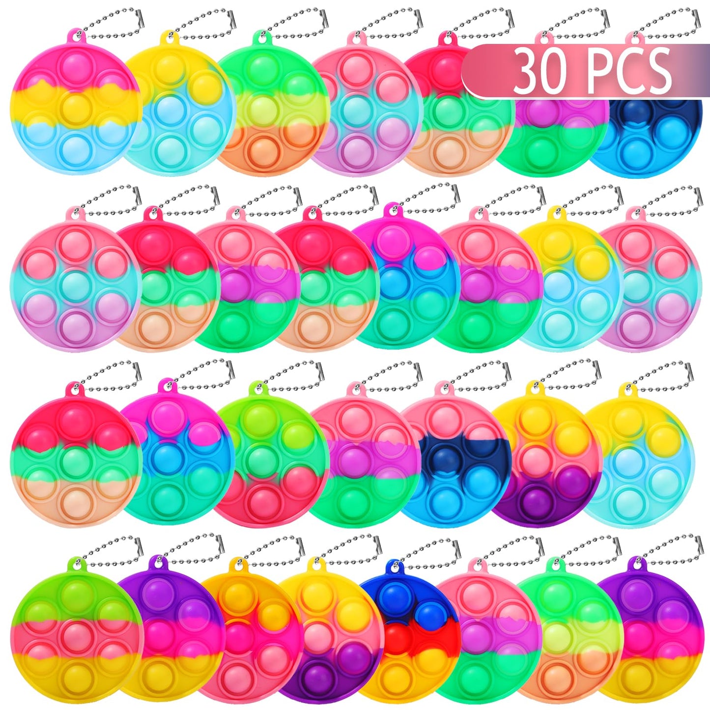 30PCS Party Favors for Kids Bulk Fidget Toys  Birthday Party Toys  Small Classroom Prizes Box Fidgets Toys for Kids Toddlers mature-themed  Goodie Bag Stuffers  Treasure Chest  Bubbles Poppers (Roundness)