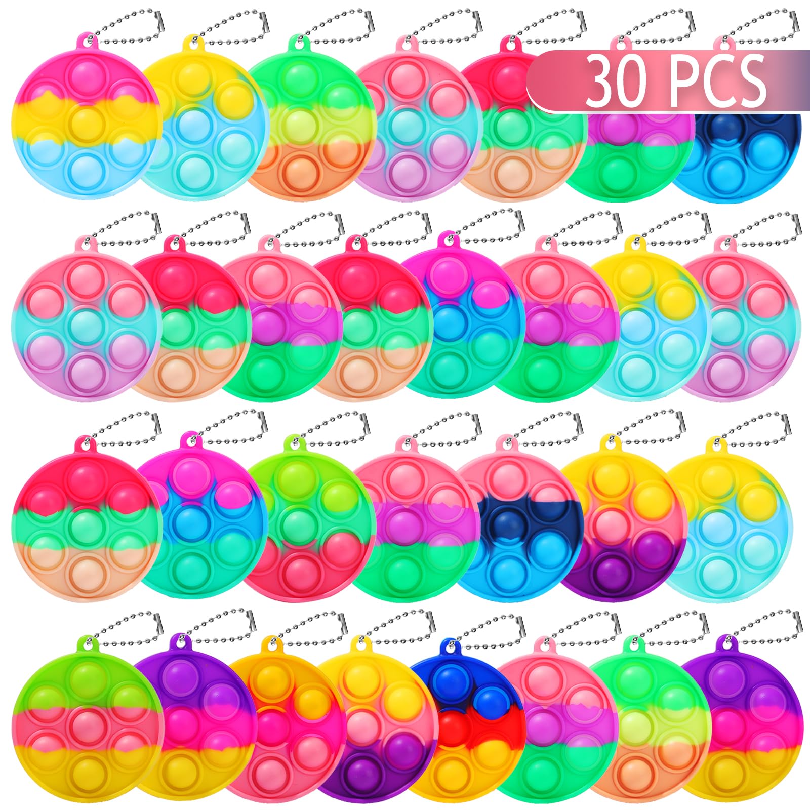 30PCS Party Favors for Kids Bulk Fidget Toys  Birthday Party Toys  Small Classroom Prizes Box Fidgets Toys for Kids Toddlers mature-themed  Goodie Bag Stuffers  Treasure Chest  Bubbles Poppers (Roundness)