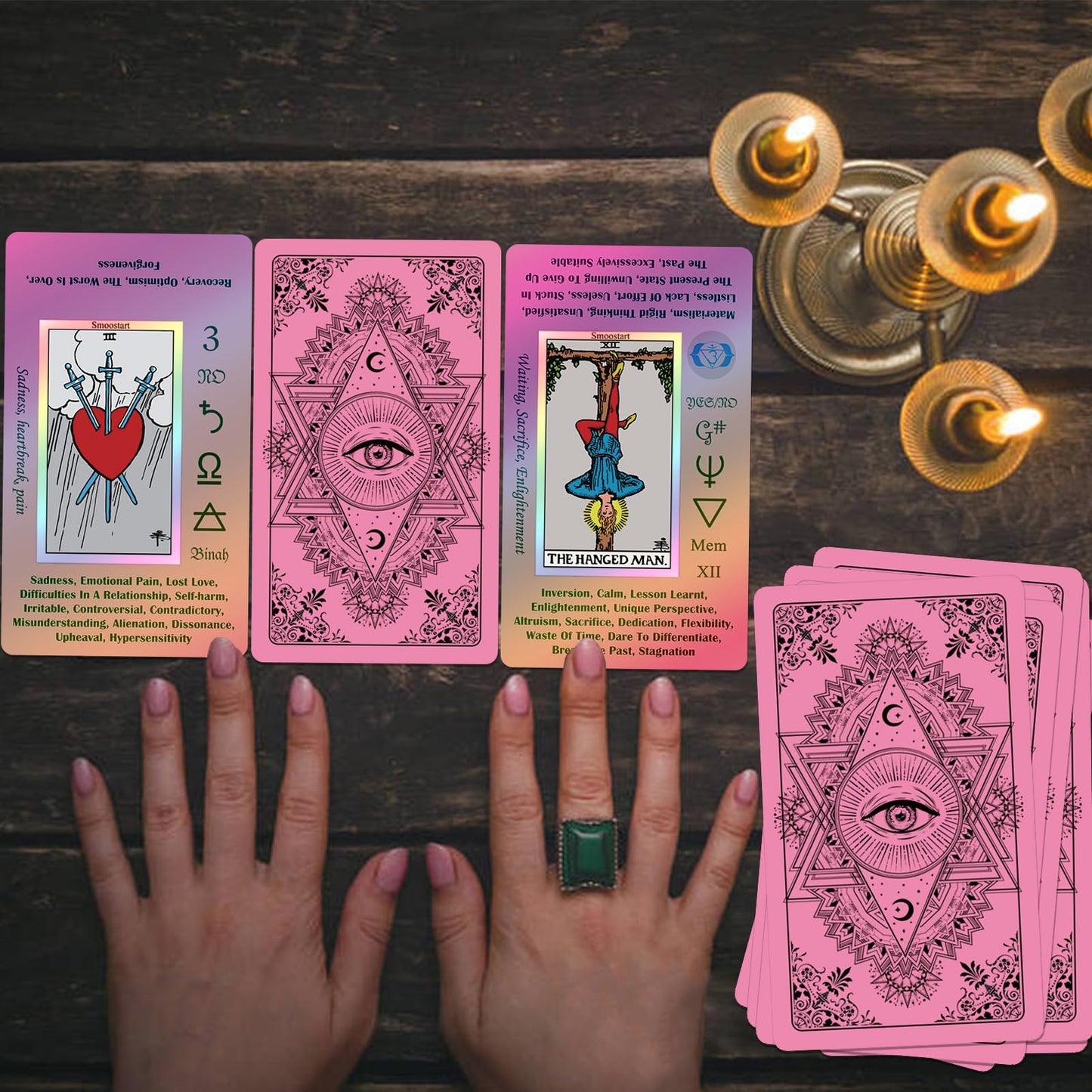 Smoostart Pink Tarot Cards For Beginners With Meanings On Them, Surface Laser Cards Holographic Tarot With Guide Book, Tarot Cards Deck With Keywords