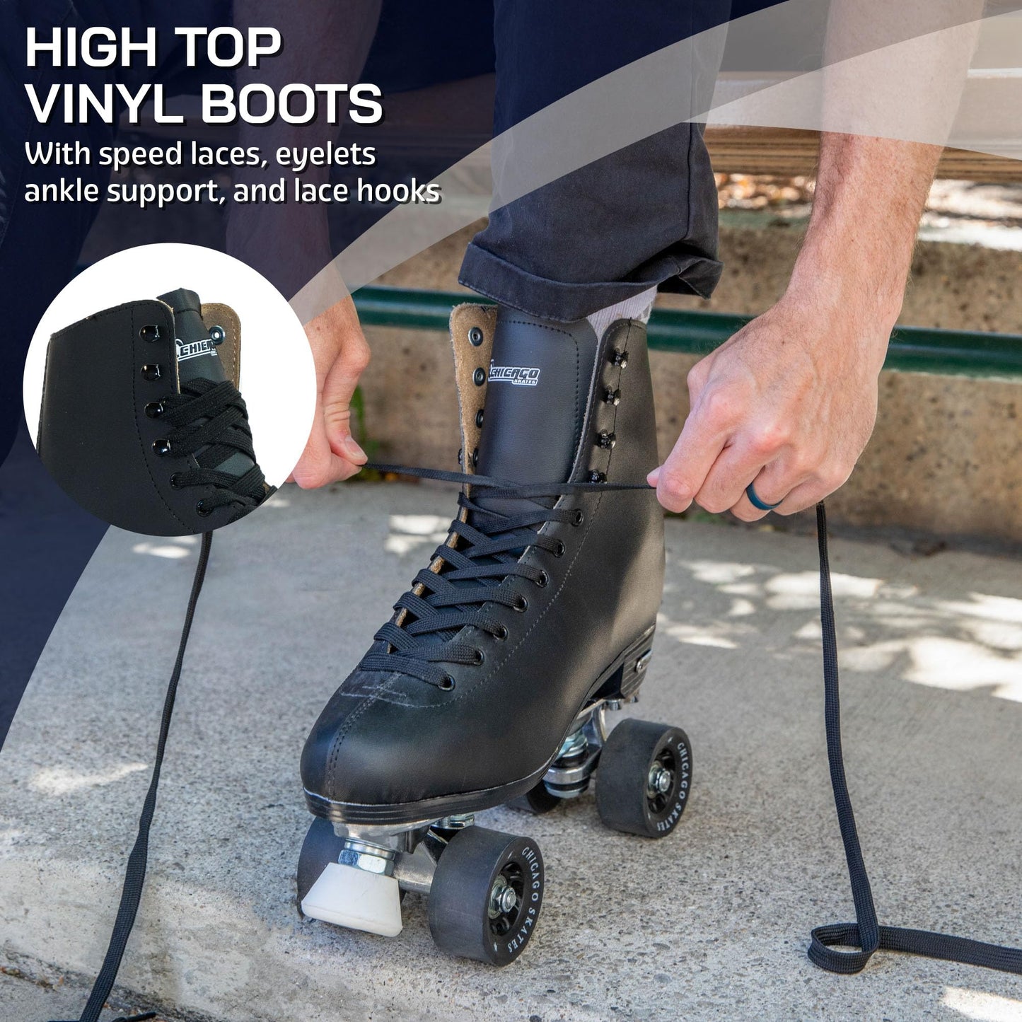 Chicago Faucets Men's Premium Leather Rink Roller Skates - Size 12 - Black - Model CRS805-12