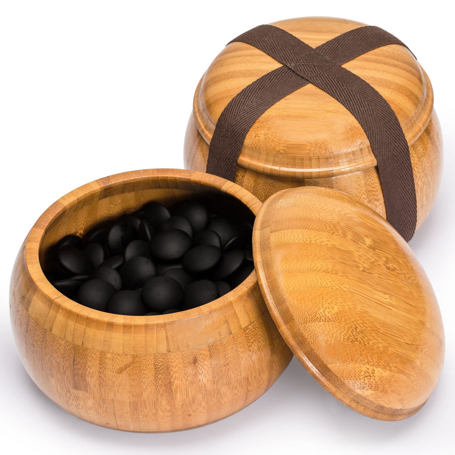 Yellow Mountain Imports Bamboo 0.8-Inch Etched Reversible 19X19 / 13X13 Go Game Set Board With 9.2Mm Double Convex Yunzi Stones And Bamboo Wood Bowls Set - Classic Strategy Board Game (Baduk/Weiqi)