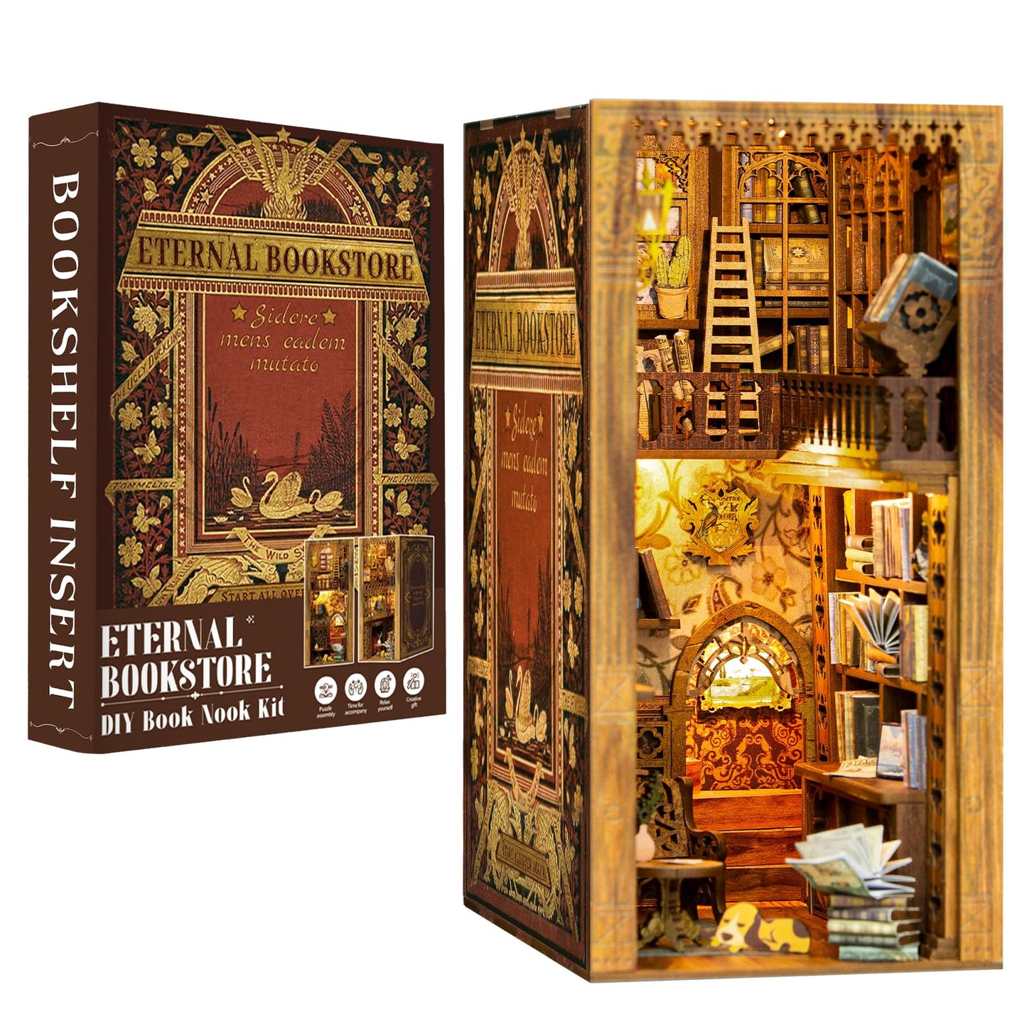 CUTEBEE Book Nook Kit - DIY Miniature House Dollhouse Kit for mature-themed and Teens  Booknook Bookshelf Decor Alley Model Build with LED Light  Gifts for Family and Friends (Eternal Bookstore)