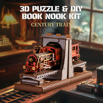 Rowood 3D Wooden Puzzle Book Nook,DIY Book Nook Kits for Adults,3D Wooden Puzzle Bookend Miniature Dollhouse Kit Bookshelf Inser