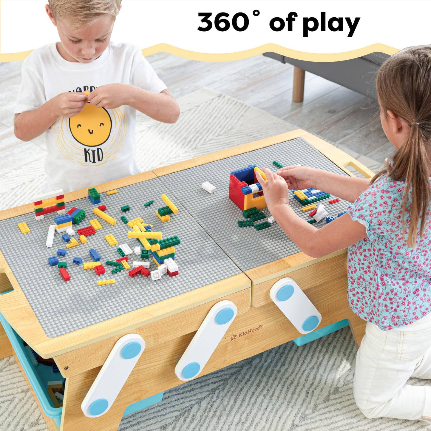KidKraft Building Bricks Play N Store Wooden Table with 200+ Blocks, Natural, Gift for Ages 3+, Model 17512