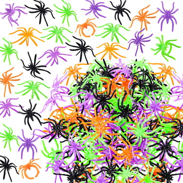 MGparty 400pcs Colorful Spider Rings Halloween Rings for Kids Party Supplies ,Plastic Spider Rings Bulk for Kids Halloween Party