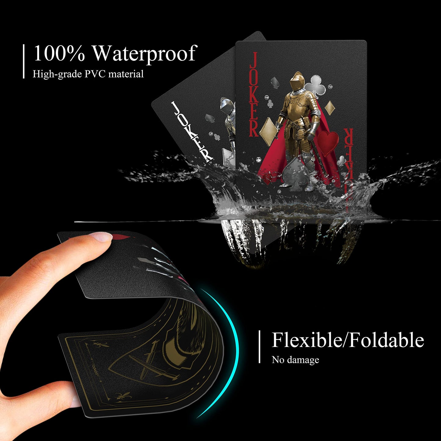 Wjpc Waterproof Playing Cards,Plastic Playing Cards,Deck Of Cards ,Game And Party Poker Cards (Knight Gold)