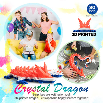 Dak Haan 30 Large 3D Printed Dragon Flexible Articulated Crystal Dragon Fidget Toy Cool Big Dragons Toy Huge 3D Printed Dragons Gift for Girls Boys Kids Christmas & Birthday