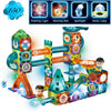 Glowing Magnetic Tiles Marble Run Race Track Super Set - 150 Complete Pieces Glow In The Dark Stem Magnetic Building Blocks Gravity Marble Maze Games For Toddlers Kids Boys Girls Ages 3+ Years