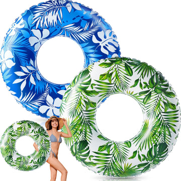 Silipull 2 Pcs Large Float Tube 47.24 Inches Inflatable Pool Floats Jumbo Tropical Leaves Inflatable Pool Tube Rings Swimming Ri