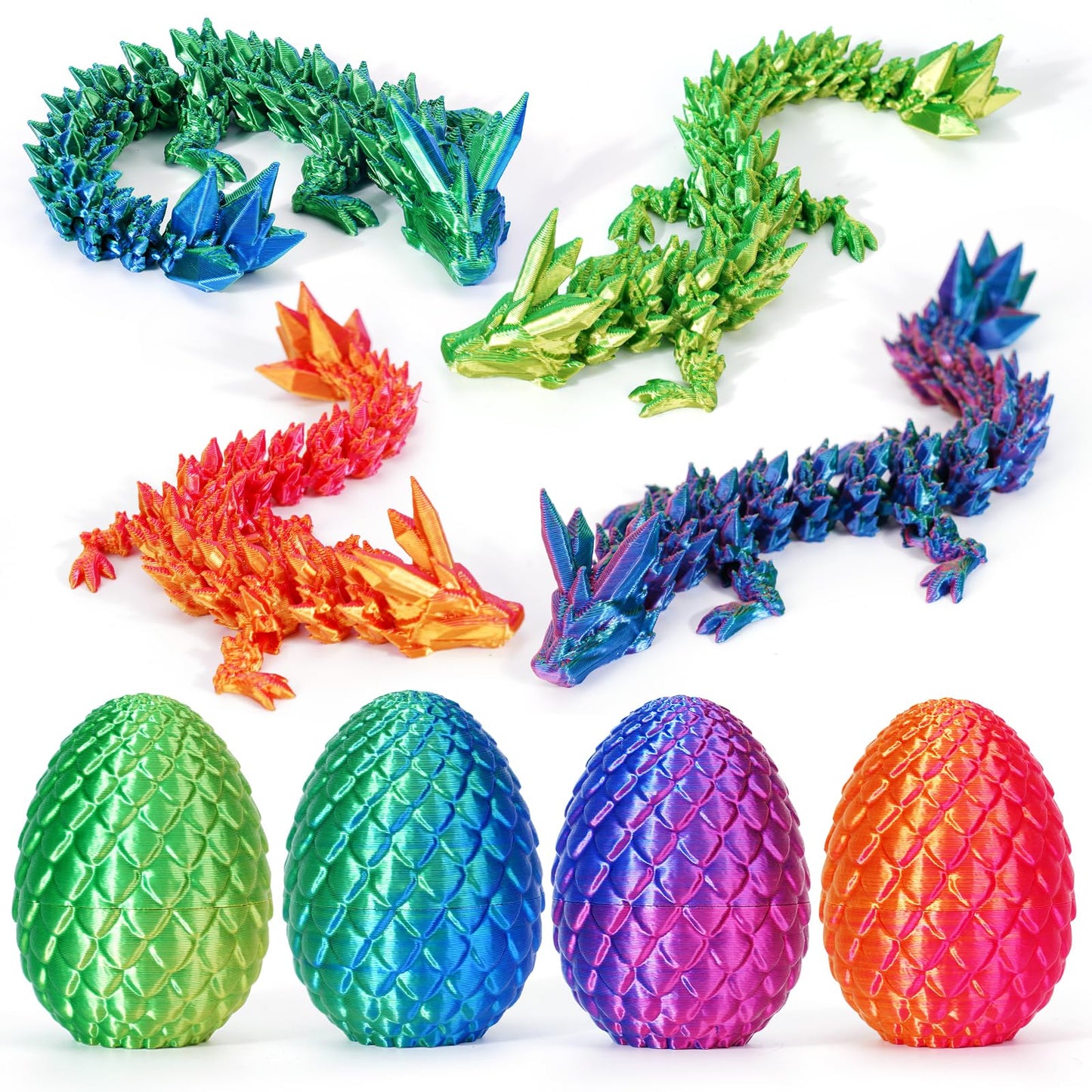 4Pcs 3D Printed Dragon Eggs With Dragon Inside, Mini Mystery Dragon Egg Articulated Crystal Dragon Fidget Toy, Surprise 3D Print