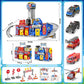 Ochido Boys Toys For 3 4 5 6 Years Old,Large City Action Playset Kit With Lights Sounds,Walkie-Talkie,Foldable Police & Fire Station Transform Track Toy With 4 Cars,Helicopter,7 Accessories