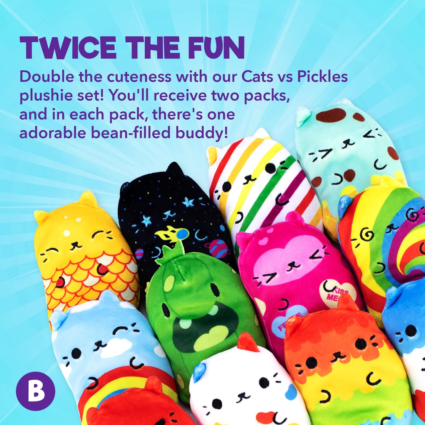 Cats Vs Pickles 2Pk Mystery Bags Blue Wave Abc Bean Filled Plushies | Stocking Stuffers | Blind Bags For Girls And For Boys | Su
