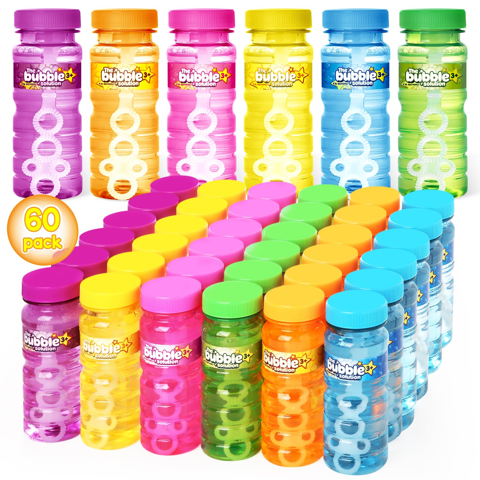 Shemira 60 Pcs Bubble Bottles with Wand, Bubble Party Favor Supply for Summer Indoor & Outdoor Activities, 4 OZ Bubble Solution 